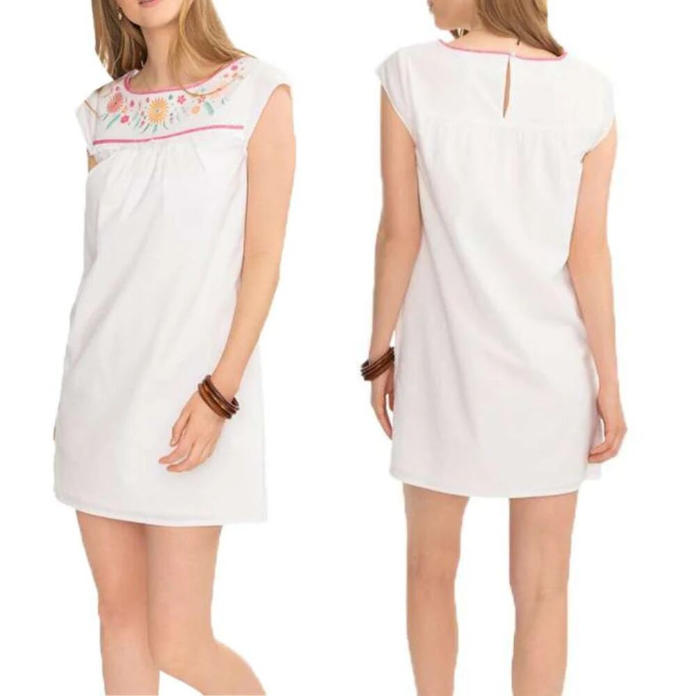 Southern Tide NWOT Sadie White Seersucker Flower Embroidered Summer Shift Dress
